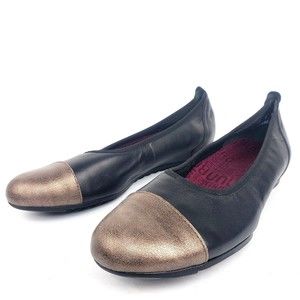 Munro Women's Ballet Flats Black Metallic Cap Toe Leather Size 8 N